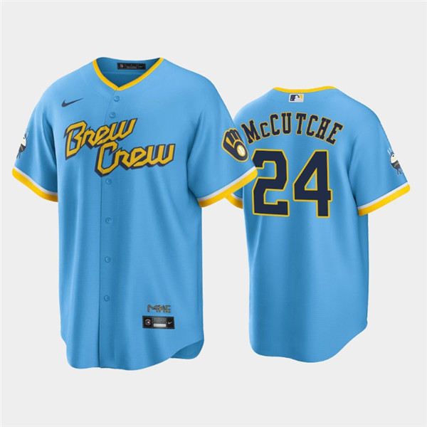 Men's Milwaukee Brewers #24 Andrew McCutchen Powder Blue 2022 City Connect Cool Base Stitched Jersey